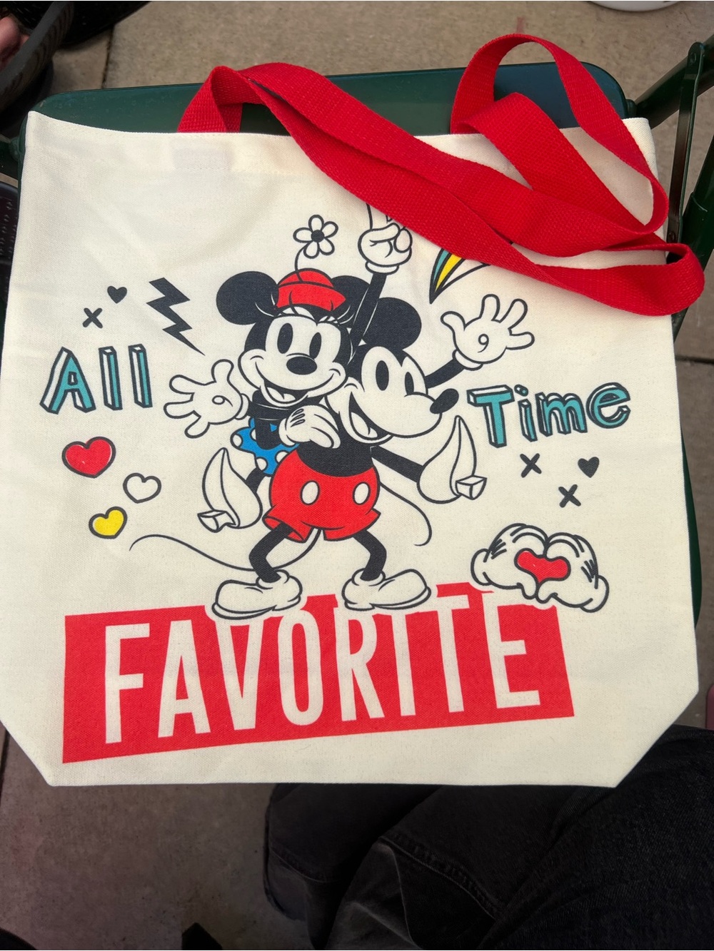 Disney Mickey & Minnie 'Favorite' Canvas Tote Bag in White & Red